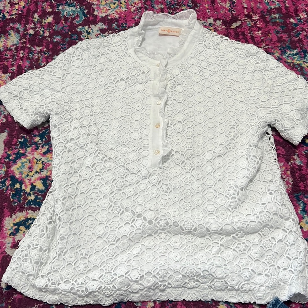 Tory Burch lace/crochet polo XL
